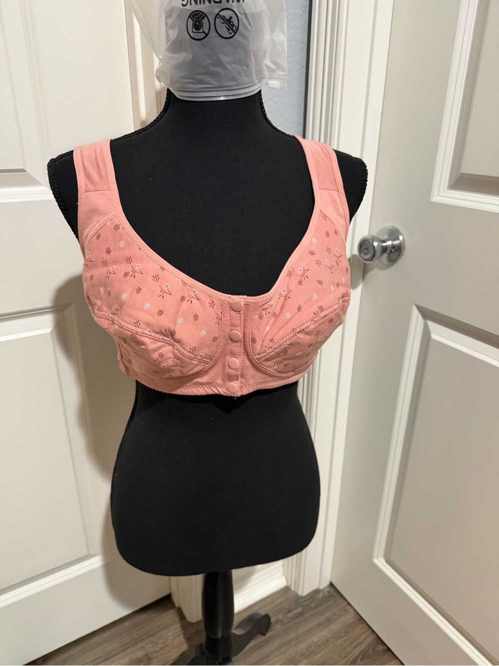 Dusty Pink Hook-Front Cotton Bra with Embroidery size XL